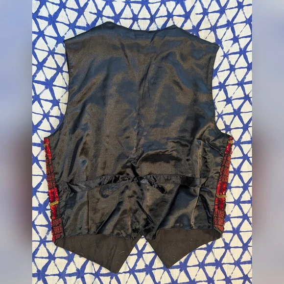 Vintage 70s 80s Theo Black & Red Plaid Heavily Sequined Vest Adult Small Beads - Picture 6 of 8